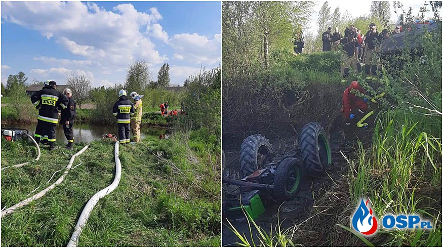 Traktor wpadł do stawu, 83-letni mężczyzna zginął na miejscu