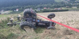 Traktor z pługiem wywrócił się. Groźne wydarzenie na polu!