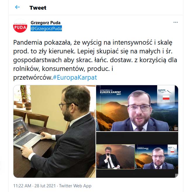 Minister Grzegorz Puda na konferencji „Europa Karpat”