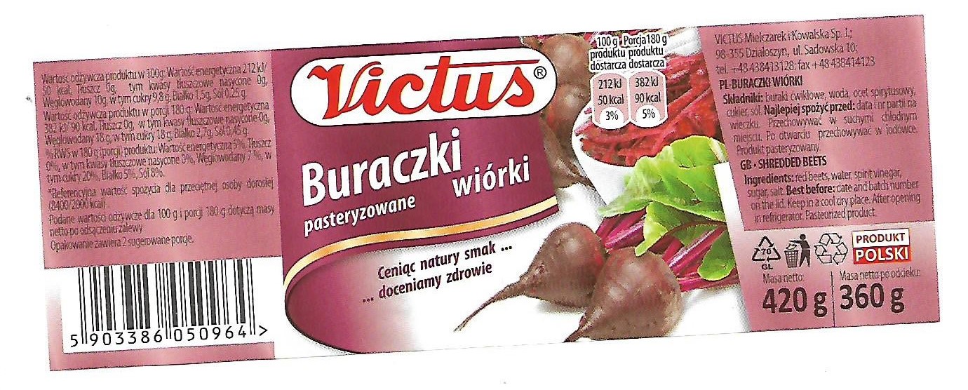 Szkło w buraczkach pasteryzowanych VICTUS
