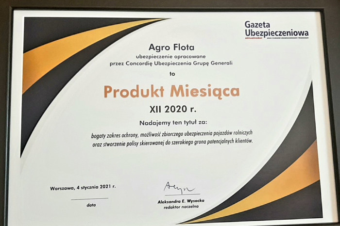 Agro Flota Concordii Polska najlepszym produktem na rynku w grudniu 2020