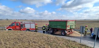 Rondo zasypane zbożem. Wypadek ciągnika rolniczego w Łęczycy